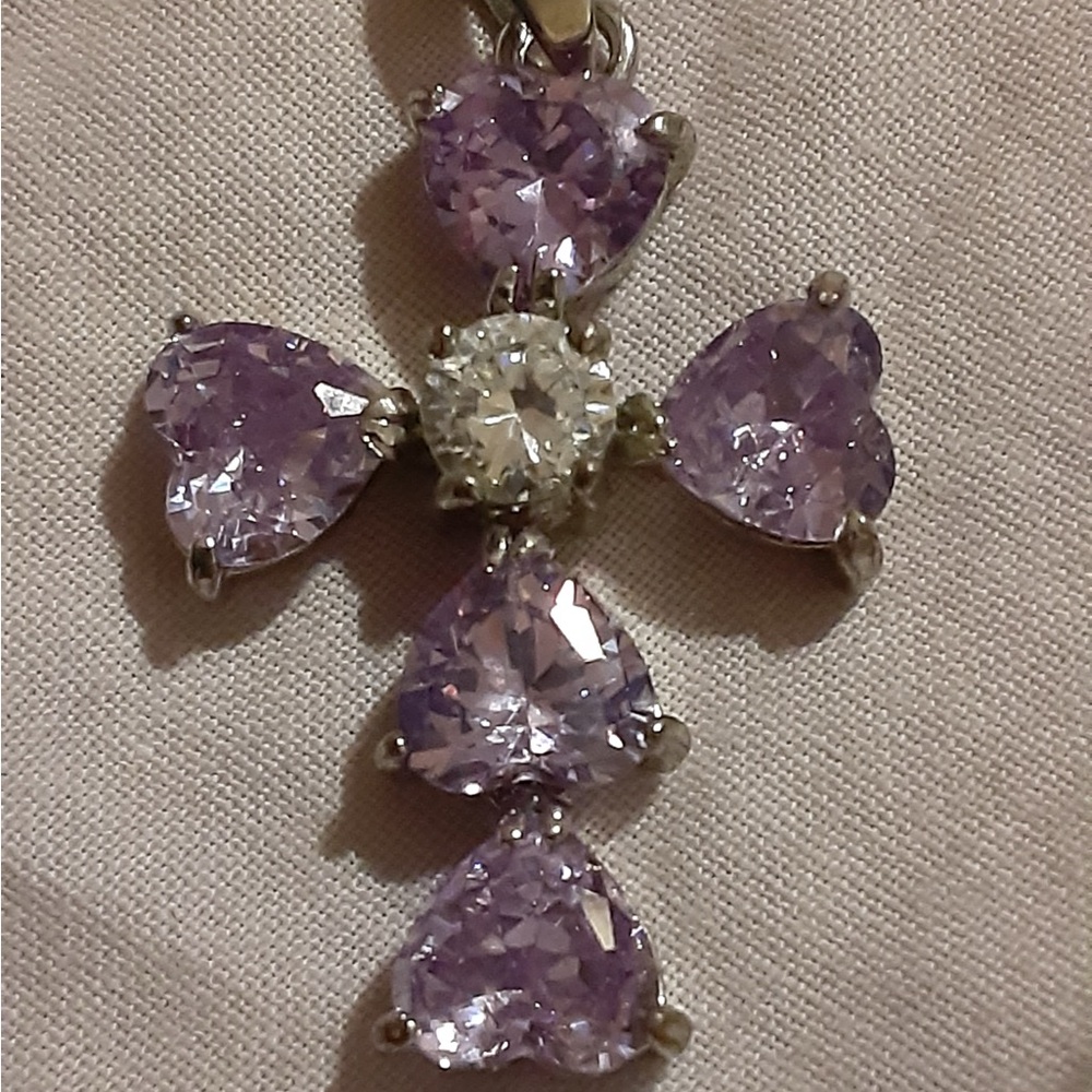 Lavender Heart Cross Necklace